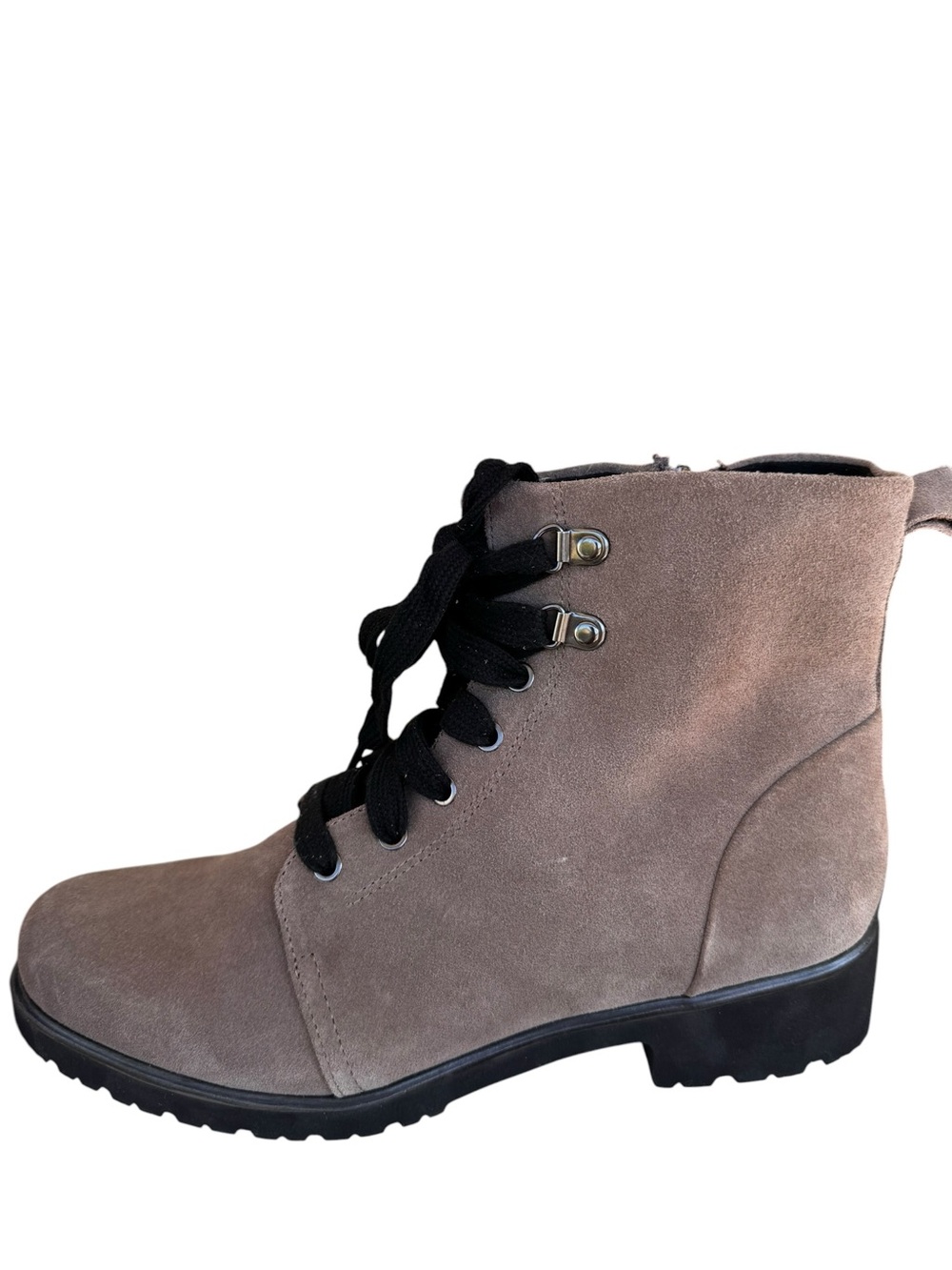 NWT Munro Hartley Suede Side Zip Lug Sole Combat Hiker Boots Taupe Grey 9.5M